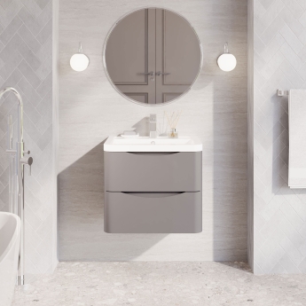 Nuie Lunar Wall Hung 2-Drawer Vanity Unit with Ceramic Basin 600mm Wide - Satin Grey | Product Image