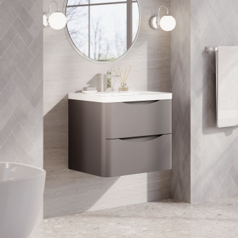 Nuie Lunar Wall Hung 2-Drawer Vanity Unit with Ceramic Basin 600mm Wide - Satin Grey | Product Image