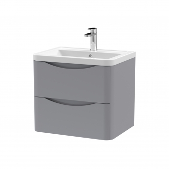 Nuie Lunar Wall Hung 2-Drawer Vanity Unit with Ceramic Basin 600mm Wide - Satin Grey