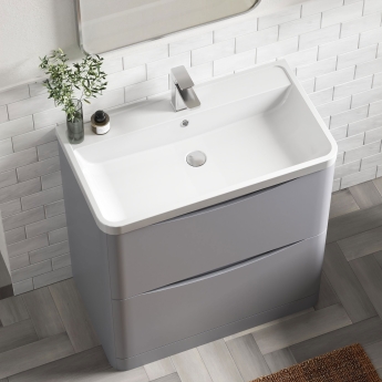 Nuie Lunar Floor Standing 2-Drawer Vanity Unit with Polymarble Basin 800mm Wide - Satin Grey | Product Image