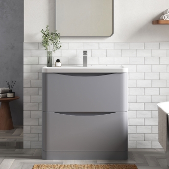 Nuie Lunar Floor Standing 2-Drawer Vanity Unit with Polymarble Basin 800mm Wide - Satin Grey | Product Image