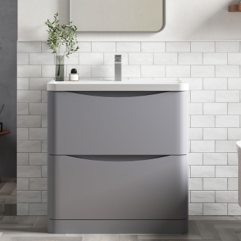 Nuie Lunar Floor Standing 2-Drawer Vanity Unit with Polymarble Basin 800mm Wide - Satin Grey | Product Image