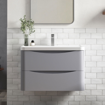 Nuie Lunar Wall Hung 2-Drawer Vanity Unit with Polymarble Basin 800mm Wide - Satin Grey | Product Image