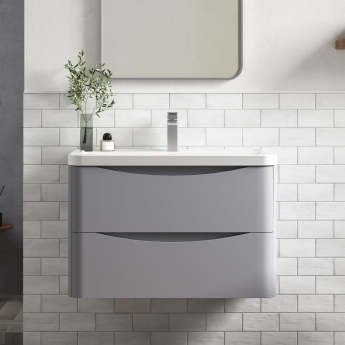 Nuie Lunar Wall Hung 2-Drawer Vanity Unit with Ceramic Basin 800mm Wide - Satin Grey | Product Image