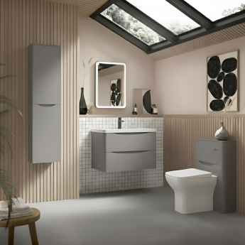 Nuie Lunar Wall Hung 2-Drawer Vanity Unit with Polymarble Basin 800mm Wide - Satin Grey