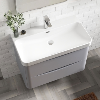 Nuie Lunar Wall Hung 2-Drawer Vanity Unit with 1TH Thin-Edged Basin 800mm Wide - Satin Grey | Product Image