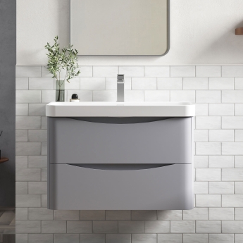 Nuie Lunar Wall Hung 2-Drawer Vanity Unit with 1TH Thin-Edged Basin 800mm Wide - Satin Grey | Product Image