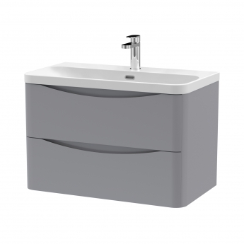 Nuie Lunar Wall Hung 2-Drawer Vanity Unit with 1TH Thin-Edged Basin 800mm Wide - Satin Grey | Product Image