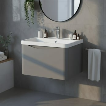 Nuie Lunar Wall Hung 1-Drawer Vanity Unit with Polymarble Basin 600mm Wide - Satin Grey