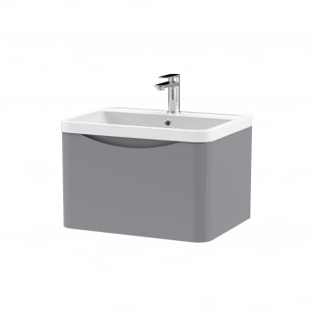 Nuie Lunar Wall Hung 1-Drawer Vanity Unit with Polymarble Basin 600mm Wide - Satin Grey