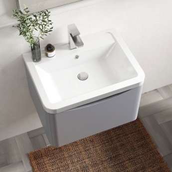 Nuie Lunar Wall Hung 1-Drawer Vanity Unit with Ceramic Basin 600mm Wide - Satin Grey | Product Image