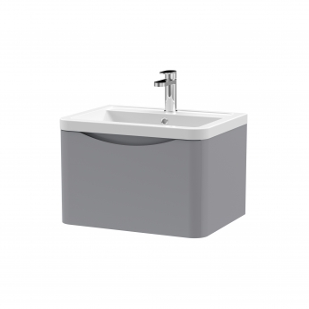 Nuie Lunar Wall Hung 1-Drawer Vanity Unit with Ceramic Basin 600mm Wide - Satin Grey