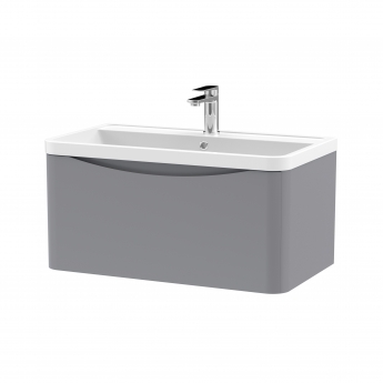 Nuie Lunar Wall Hung 1-Drawer Vanity Unit with Polymarble Basin 800mm Wide - Satin Grey