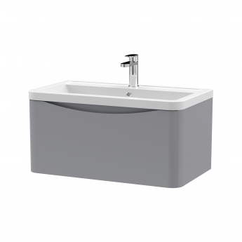 Nuie Lunar Wall Hung 1-Drawer Vanity Unit with Ceramic Basin 800mm Wide - Satin Grey
