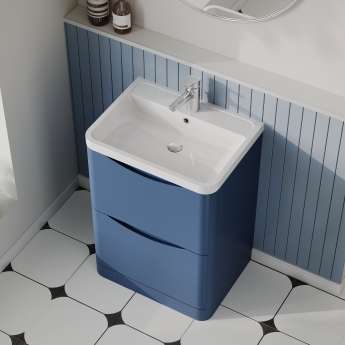 Nuie Lunar Floor Standing 2-Drawer Vanity Unit with Polymarble Basin 600mm Wide - Satin Blue | Product Image