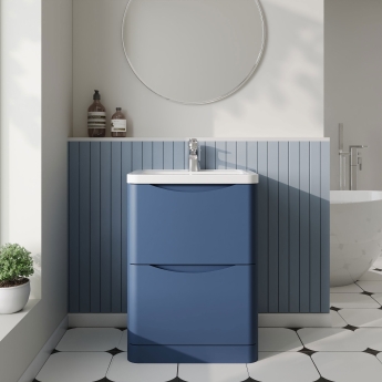 Nuie Lunar Floor Standing 2-Drawer Vanity Unit with Ceramic Basin 600mm Wide - Satin Blue | Product Image