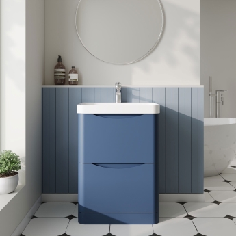 Nuie Lunar Floor Standing 2-Drawer Vanity Unit with 1TH Thin-Edged Basin 600mm Wide - Satin Blue | Product Image