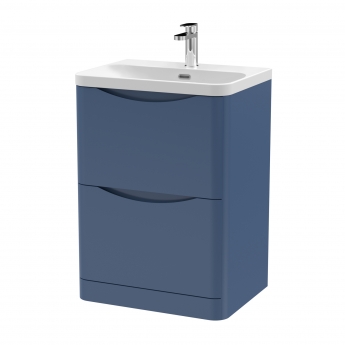 Nuie Lunar Floor Standing 2-Drawer Vanity Unit with 1TH Thin-Edged Basin 600mm Wide - Satin Blue | Product Image