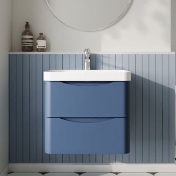 Nuie Lunar Wall Hung 2-Drawer Vanity Unit with 1TH Thin-Edged Basin 600mm Wide - Satin Blue | Product Image