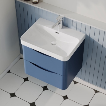 Nuie Lunar Wall Hung 2-Drawer Vanity Unit with 1TH Thin-Edged Basin 600mm Wide - Satin Blue | Product Image