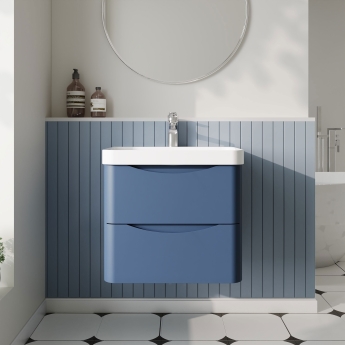 Nuie Lunar Wall Hung 2-Drawer Vanity Unit with 1TH Thin-Edged Basin 600mm Wide - Satin Blue | Product Image