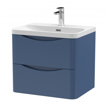 Nuie Lunar Wall Hung 2-Drawer Vanity Unit with 1TH Thin-Edged Basin 600mm Wide - Satin Blue | Product Image