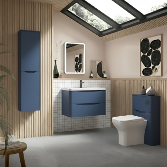 Nuie Lunar Wall Hung 2-Drawer Vanity Unit with Ceramic Basin 800mm Wide - Satin Blue