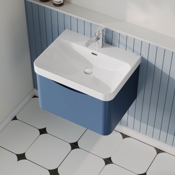 Nuie Lunar Wall Hung 1-Drawer Vanity Unit with 1TH Thin-Edged Basin 600mm Wide - Satin Blue | Product Image