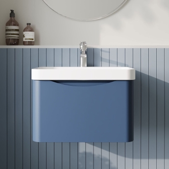 Nuie Lunar Wall Hung 1-Drawer Vanity Unit with 1TH Thin-Edged Basin 600mm Wide - Satin Blue | Product Image