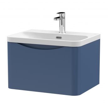 Nuie Lunar Wall Hung 1-Drawer Vanity Unit with 1TH Thin-Edged Basin 600mm Wide - Satin Blue | Product Image