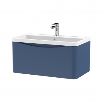 Nuie Lunar Wall Hung 1-Drawer Vanity Unit with Polymarble Basin 800mm Wide - Satin Blue
