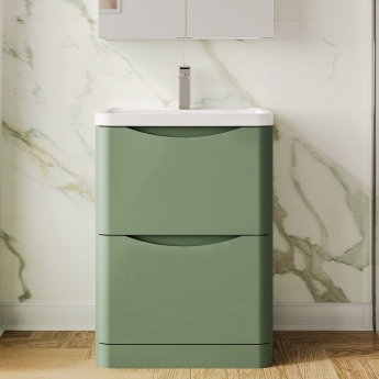 Nuie Lunar Floor Standing 2-Drawer Vanity Unit with Polymarble Basin 600mm Wide - Satin Green | Product Image