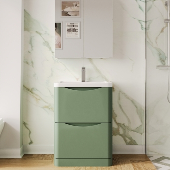 Nuie Lunar Floor Standing 2-Drawer Vanity Unit with Ceramic Basin 600mm Wide - Satin Green | Product Image