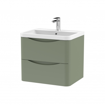Nuie Lunar Wall Hung 2-Drawer Vanity Unit with Polymarble Basin 600mm Wide - Satin Green