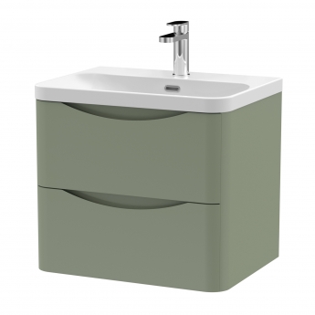 Nuie Lunar Wall Hung 2-Drawer Vanity Unit with 1TH Thin-Edged Basin 600mm Wide - Satin Green | Product Image