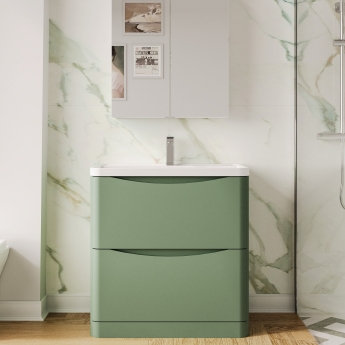 Nuie Lunar Floor Standing 2-Drawer Vanity Unit with Polymarble Basin 800mm Wide - Satin Green | Product Image