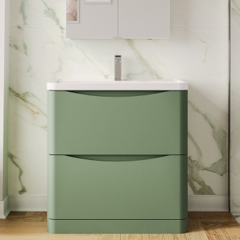 Nuie Lunar Floor Standing 2-Drawer Vanity Unit with Polymarble Basin 800mm Wide - Satin Green | Product Image