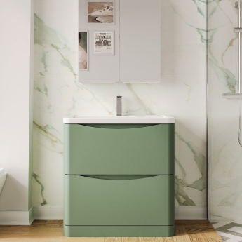 Nuie Lunar Floor Standing 2-Drawer Vanity Unit with Ceramic Basin 800mm Wide - Satin Green | Product Image