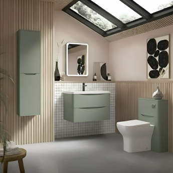 Nuie Lunar Wall Hung 2-Drawer Vanity Unit with Ceramic Basin 800mm Wide - Satin Green