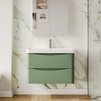Nuie Lunar Wall Hung 2-Drawer Vanity Unit with 1TH Thin-Edged Basin 800mm Wide - Satin Green | Product Image