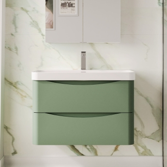 Nuie Lunar Wall Hung 2-Drawer Vanity Unit with 1TH Thin-Edged Basin 800mm Wide - Satin Green | Product Image