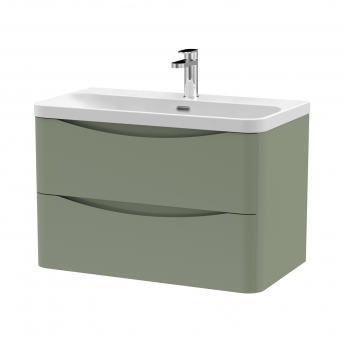 Nuie Lunar Wall Hung 2-Drawer Vanity Unit with 1TH Thin-Edged Basin 800mm Wide - Satin Green | Product Image