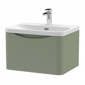 Nuie Lunar Wall Hung 1-Drawer Vanity Unit with 1TH Thin-Edged Basin 600mm Wide - Satin Green