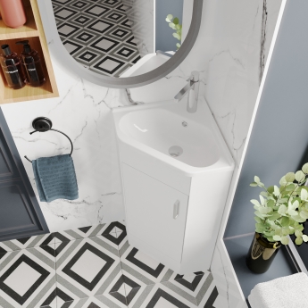 Nuie Mayford Floor Standing Corner 1-Door Vanity Unit with Basin 550mm Wide - Gloss White