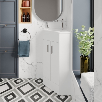 Nuie Mayford Floor Standing Corner 2-Door Vanity Unit with Basin 550mm Wide - Gloss White