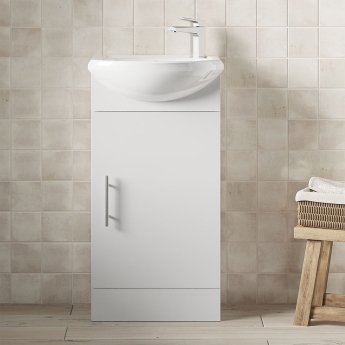 Nuie Mayford Floor Standing 1-Door Vanity Unit with Basin 420mm Wide - Gloss White | Product Image