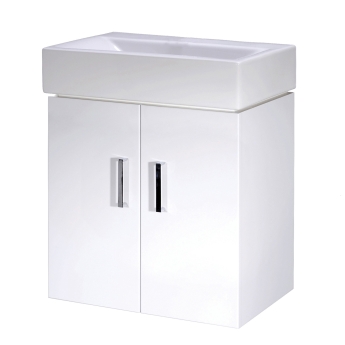 Nuie Mayford Floor Standing 2-Door Vanity Unit with Basin 450mm Wide - White | Product Image