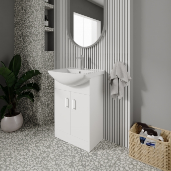 Nuie Mayford Floor Standing 2-Door Vanity Unit with Square Basin 550mm Wide - White