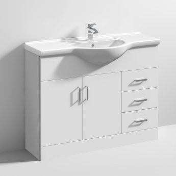 Nuie Mayford Floor Standing 2-Door and 3-Drawer Vanity Unit with Round Basin 1050mm Wide - White