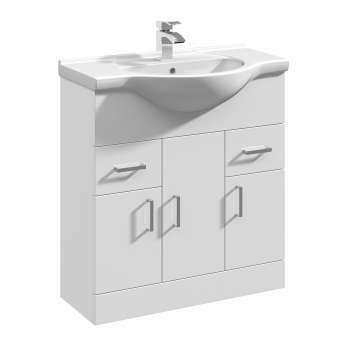 Nuie Mayford Floor Standing 3-Door and 2-Drawer Vanity Unit with Round Basin 850mm Wide - White
